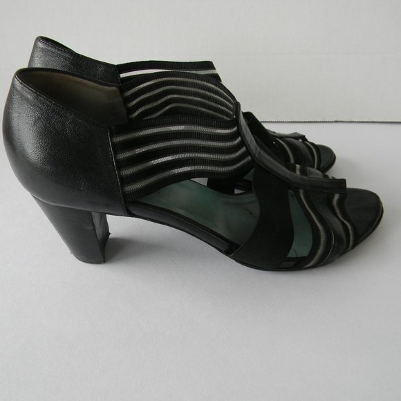 THIERRY RABOTIN MADE IN ITALY BLACK LEATHER OPEN TOE SANDALS SZ 37.5 - Picture 3 of 7